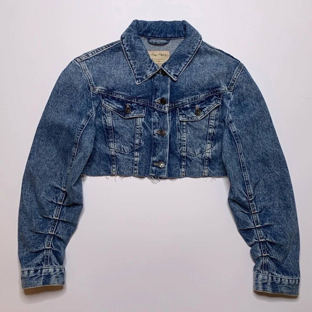Free People Ollie Femme Trucker Cropped Denim Jacket - Picture 2 of 8
